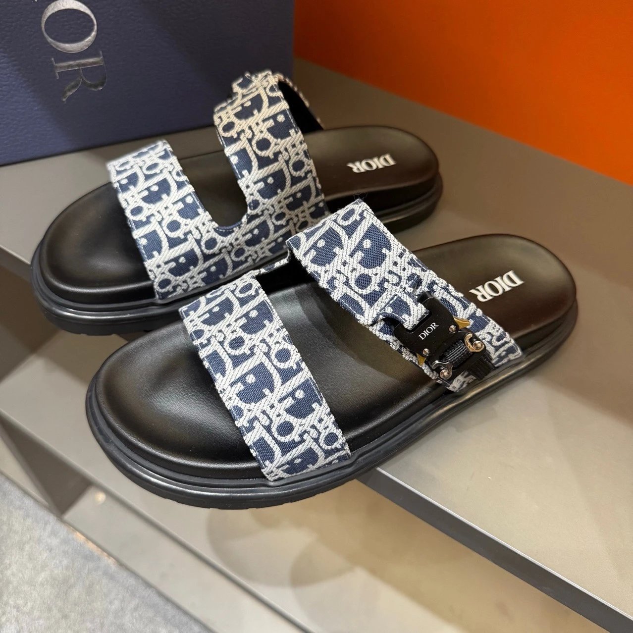 Dior B23 Brown Oblique Print Slide Sandals
