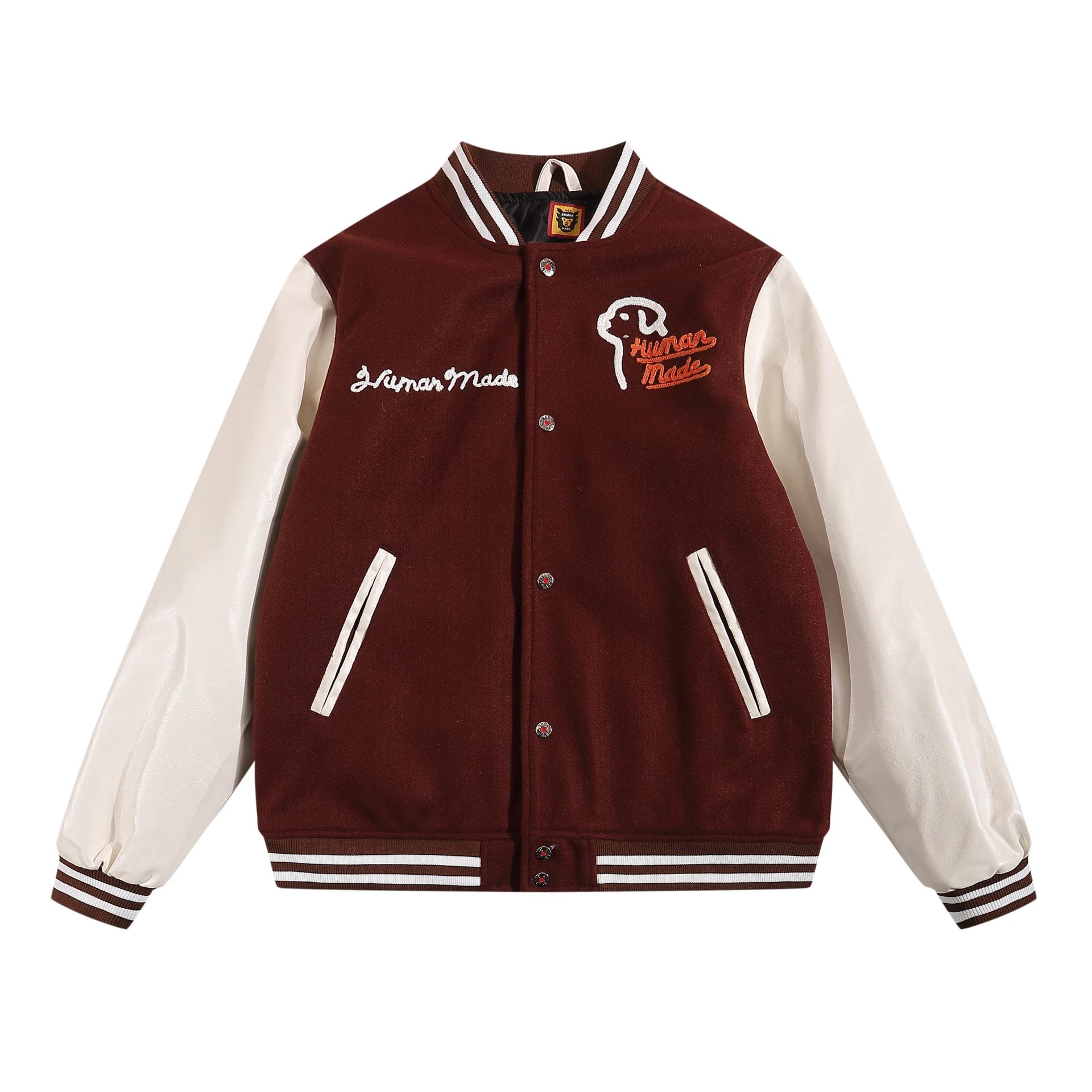 Candythepink Varsity Jacket Red White Embroidered Floral Sleeve Bomber