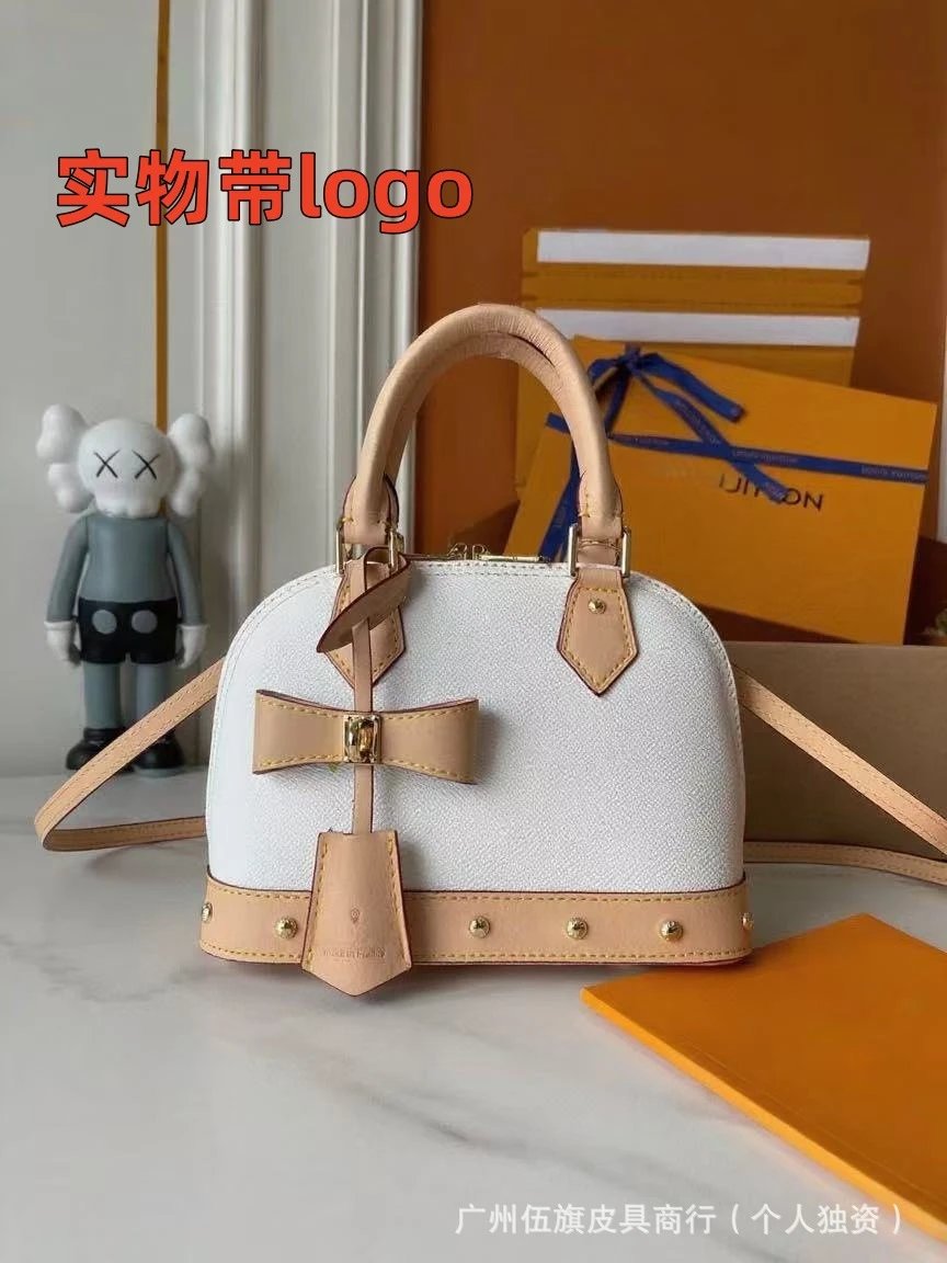 Leather Dome-Shaped Handbag Black Beige Classic Tote Bag