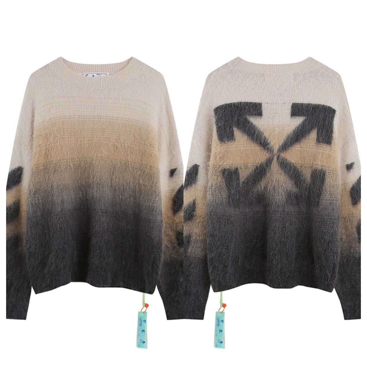 Off-White Arrow Print Black Multicolor Oversized Knit Sweater