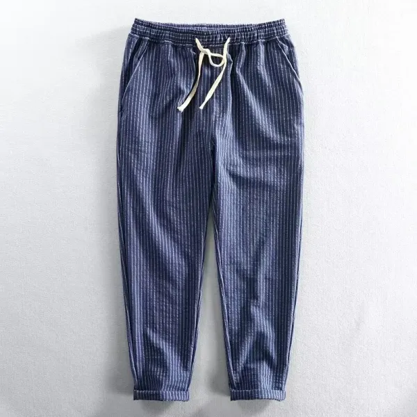 Unbranded Striped Drawstring Jogger Pants Navy - 3