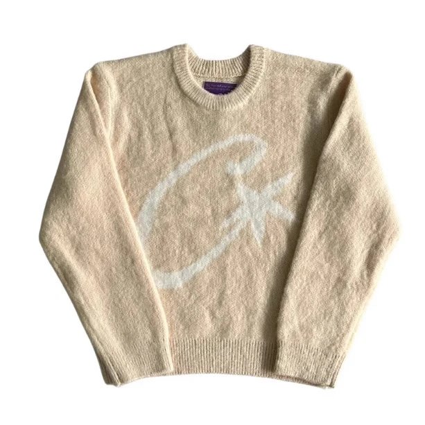 Black Knit Sweater with White Star and Crescent Motif Casual