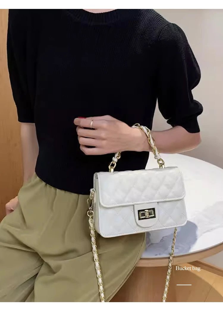 Quilted White Chain Strap Crossbody Bag
