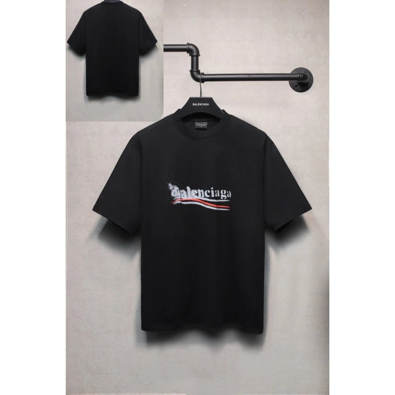 Balenciaga Logo Print Blue Gradient Casual T-Shirt