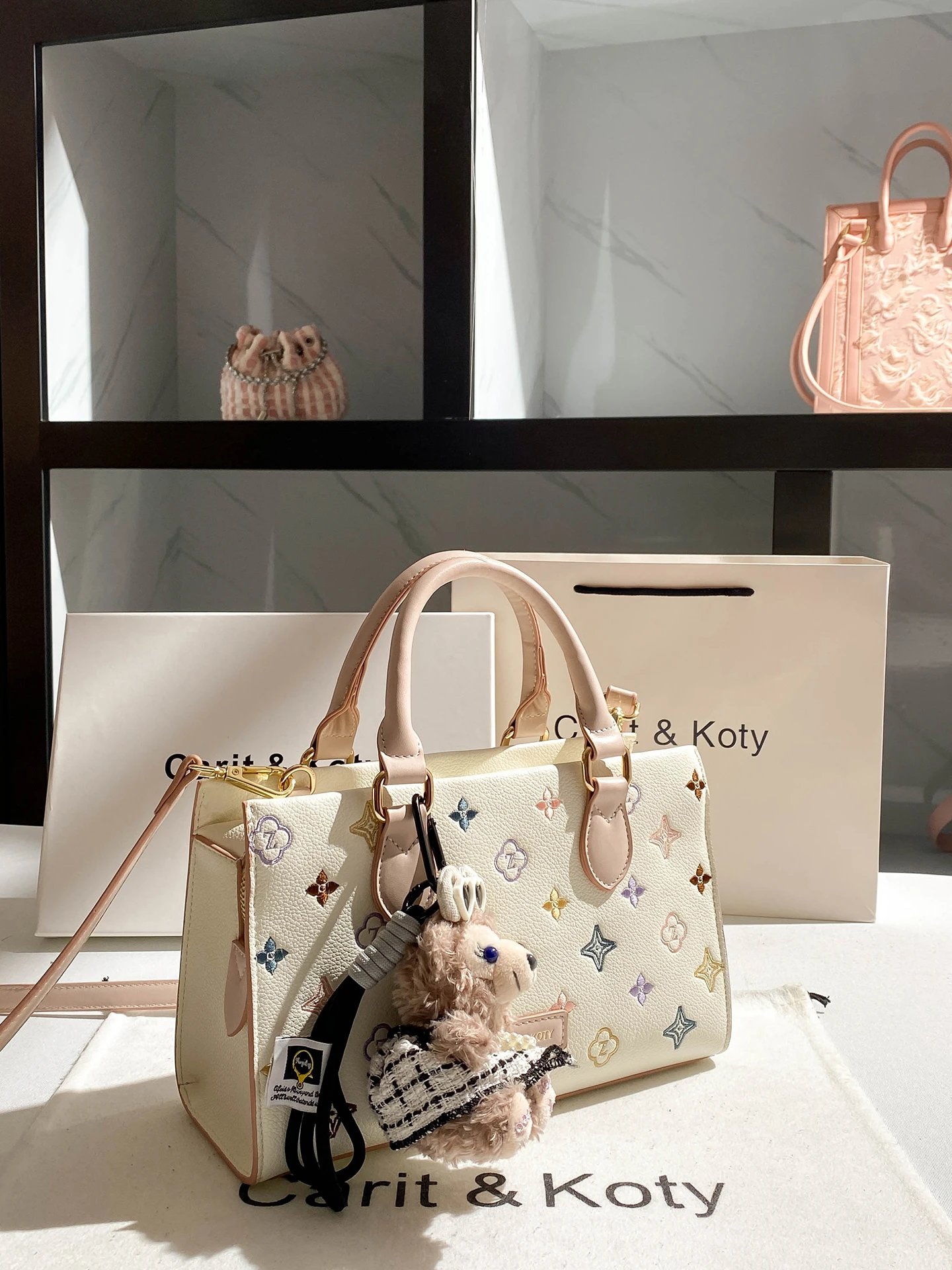 Carit &amp; Koty Mini Tote Bag Cream Multicolor Monogram Handbag