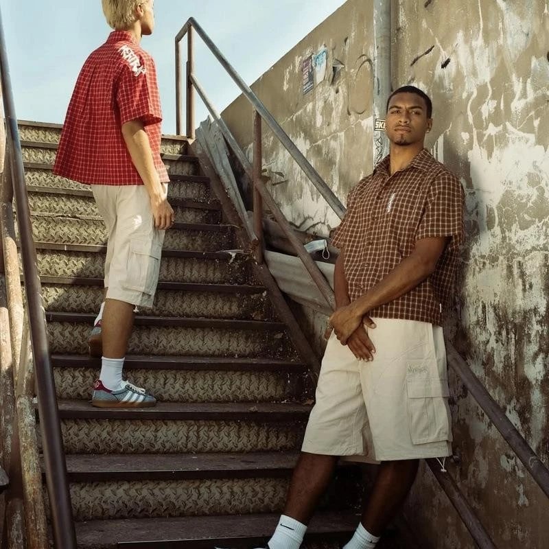 Red Plaid Short Sleeve Shirt Streetwear
