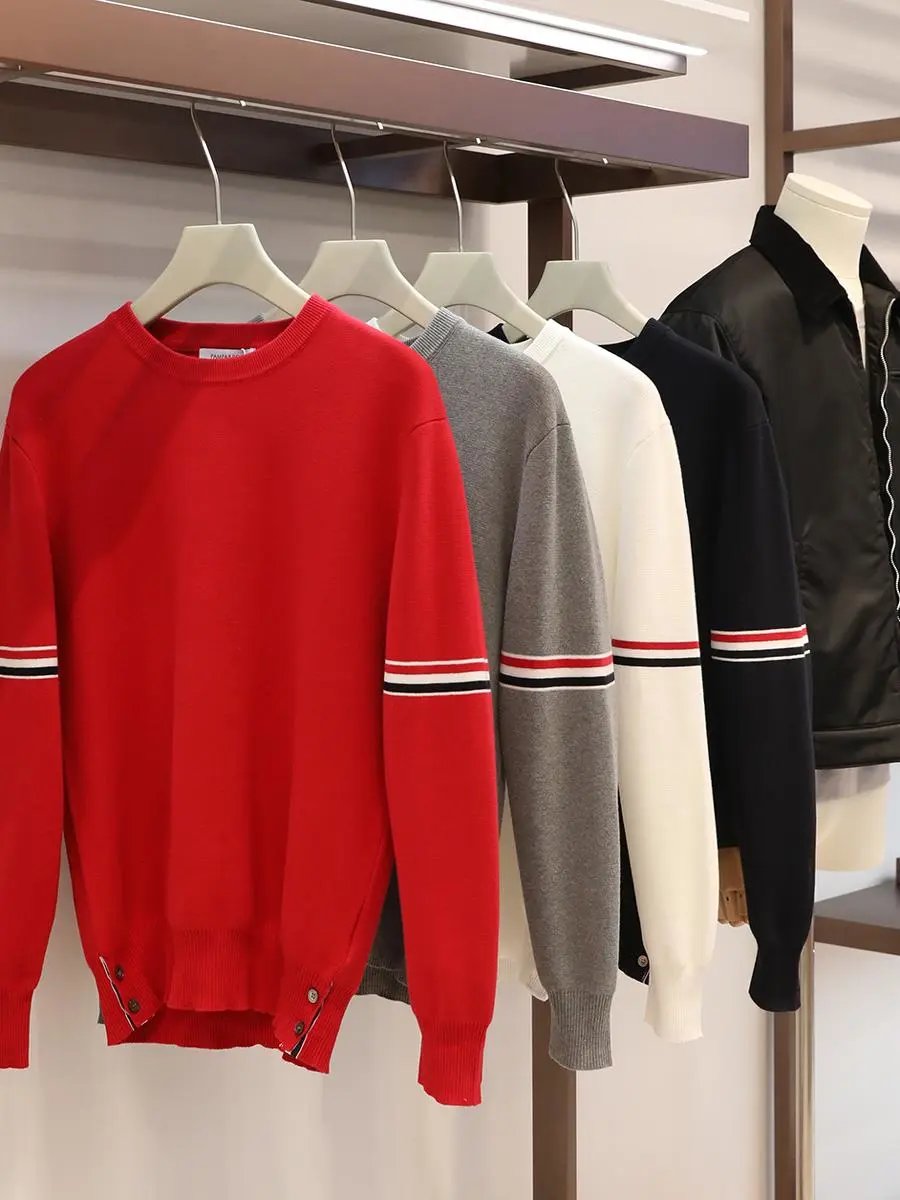 Thom Browne Classic Navy Striped Cuff Crewneck Sweater