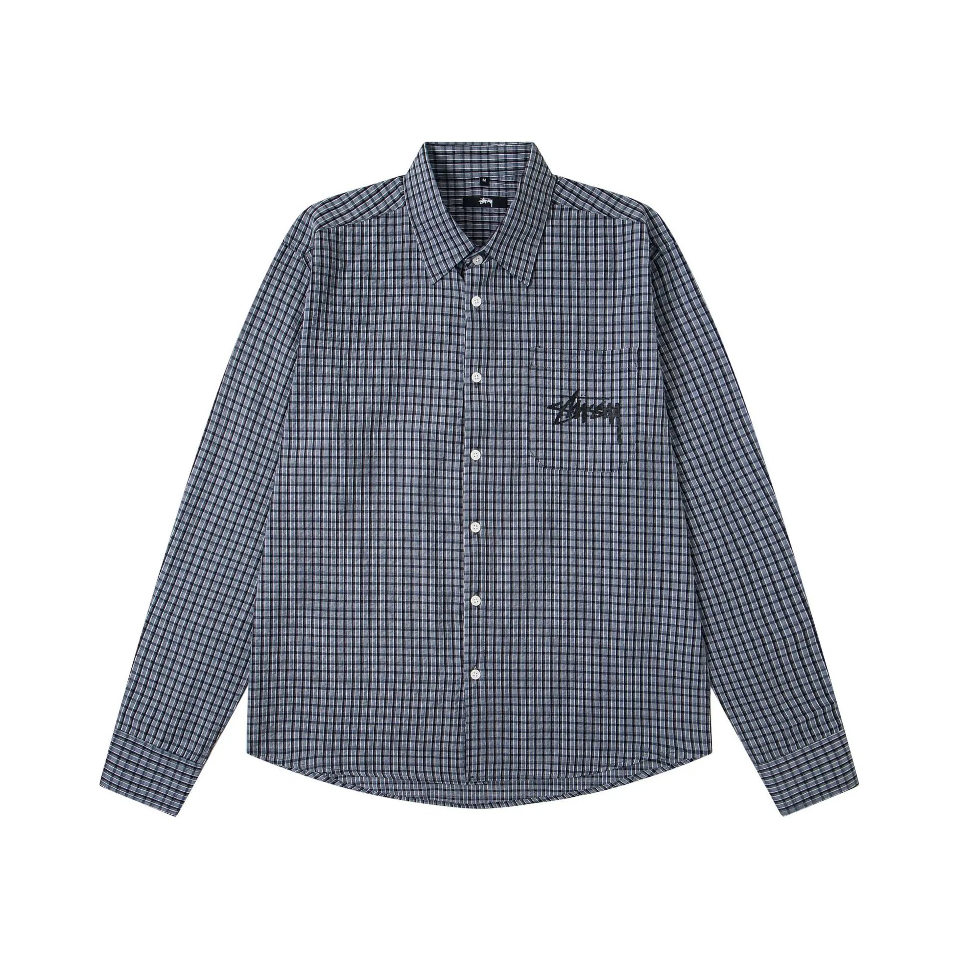 Stussy Checkered Yellow And Blue Graphic Print Shirt