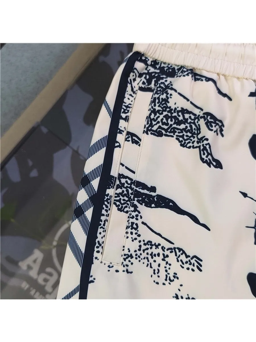Burberry Equestrian Knight Ivory Blue Print Swim Shorts