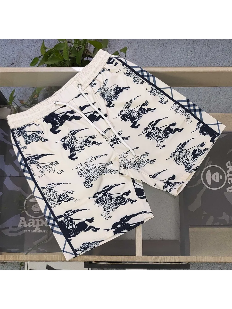 Burberry Equestrian Knight Ivory Blue Print Swim Shorts