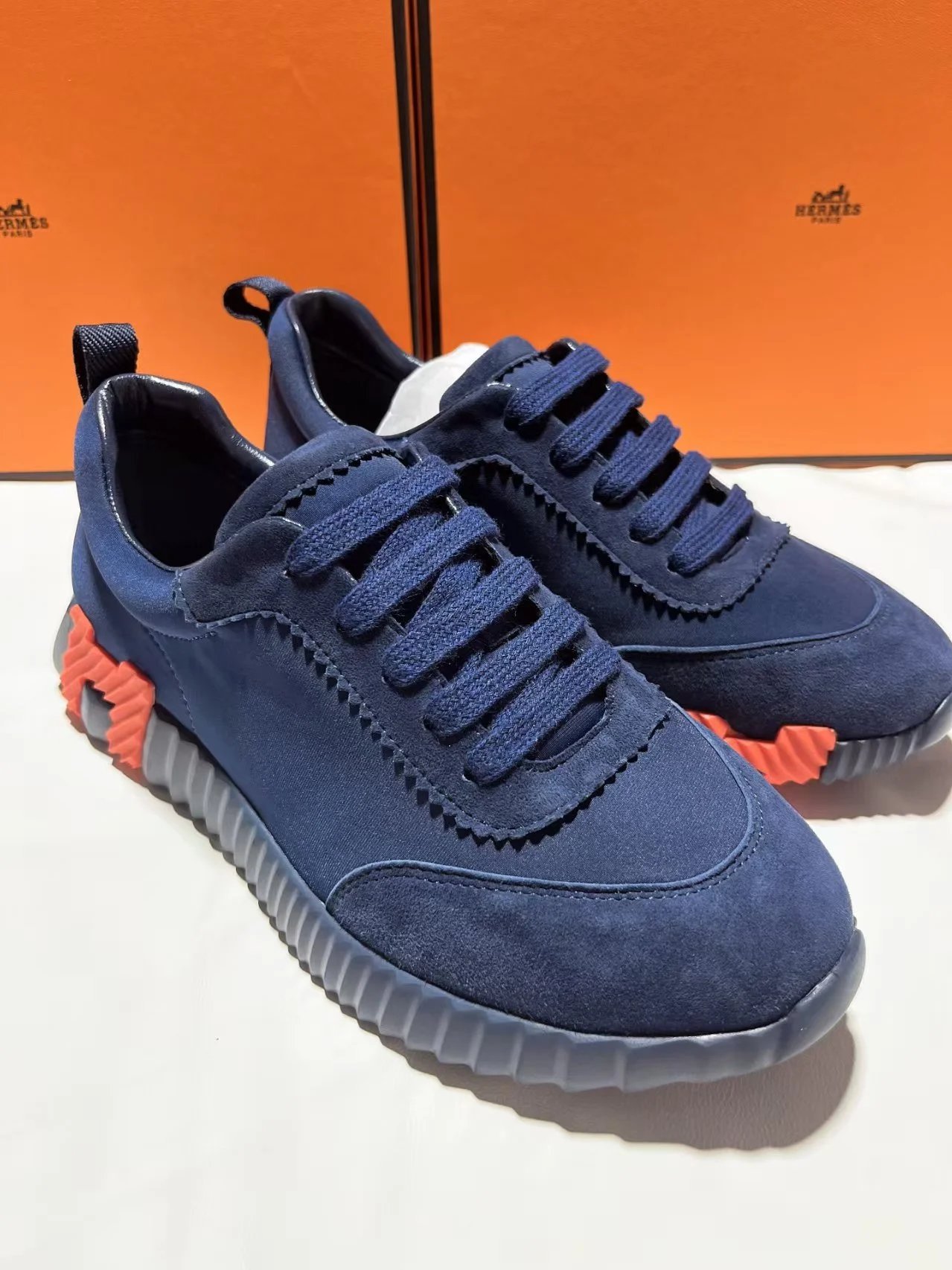 Off-White Diagonal Denim Sneakers Blue and Gray Chunky Sneakers - 14