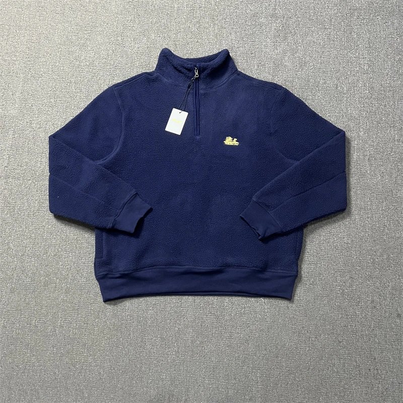 Fleece Quarter-Zip Pullover Navy Green Brown Casual Sweater