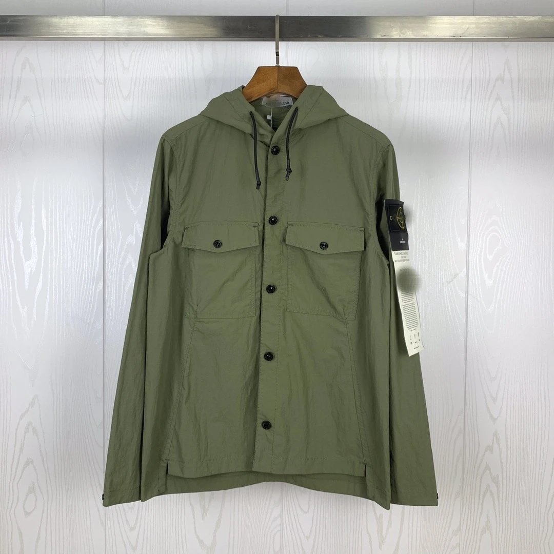 Stone Island Hooded Black Button-Up Field Jacket