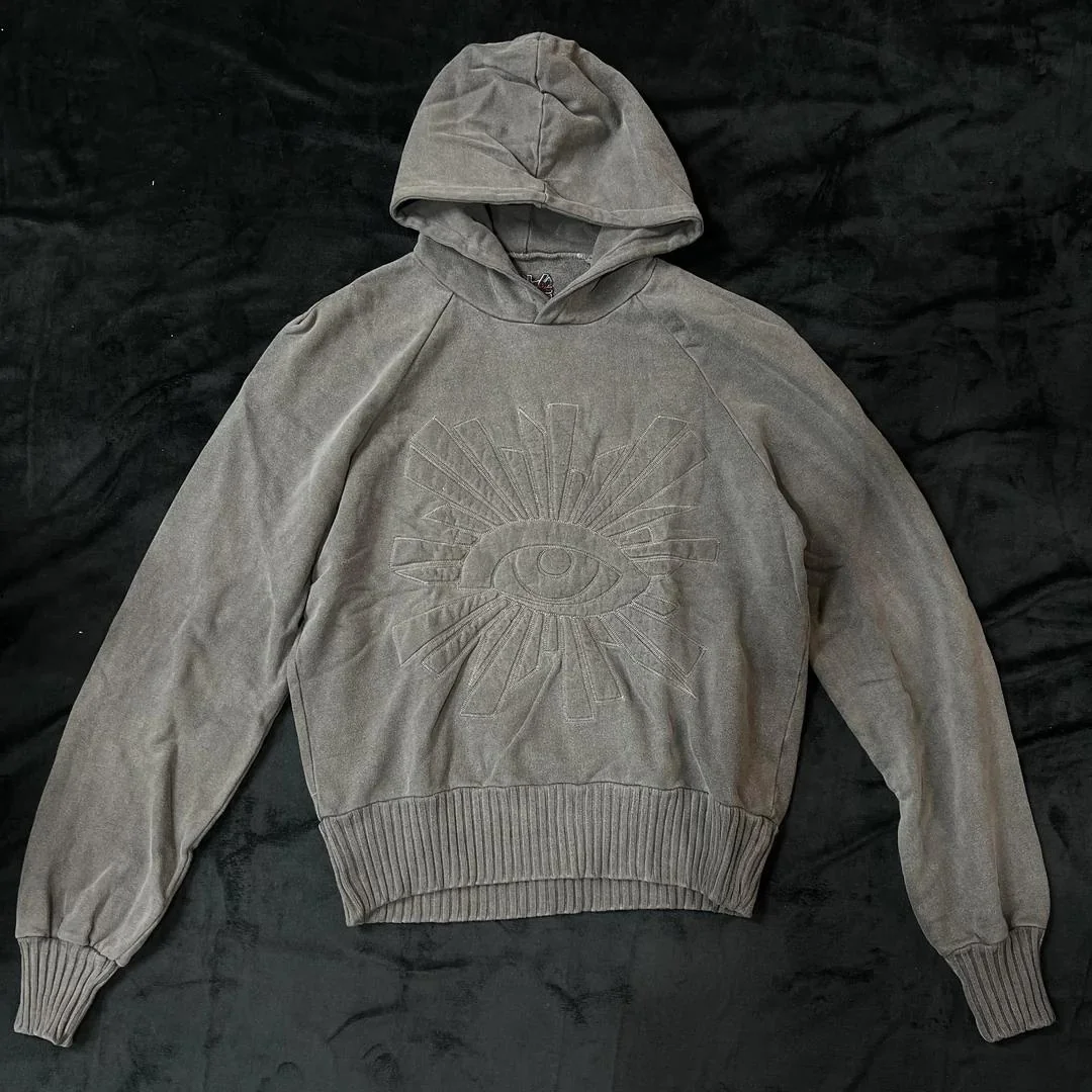 White Embroidered Eye Motif Cropped Hoodie