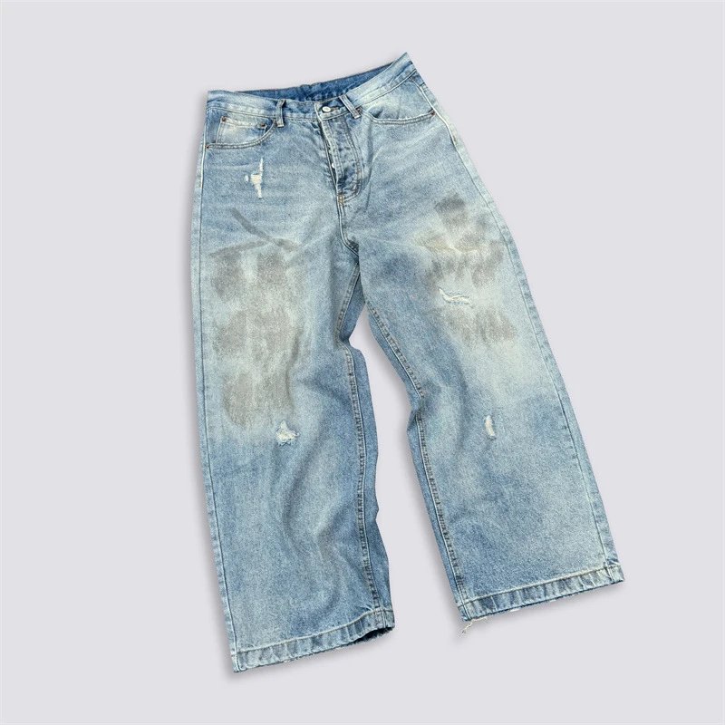 Washed Ink-Splatter Distressed Wide-Leg Jeans photo 8