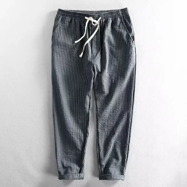 Unbranded Striped Drawstring Jogger Pants Navy - 2