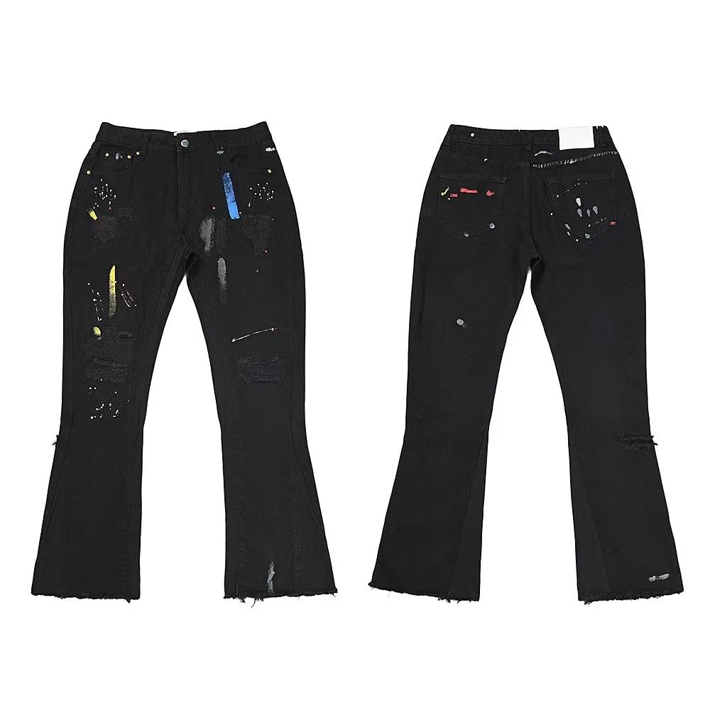 Black Paint-Splatter Distressed Cargo Jeans