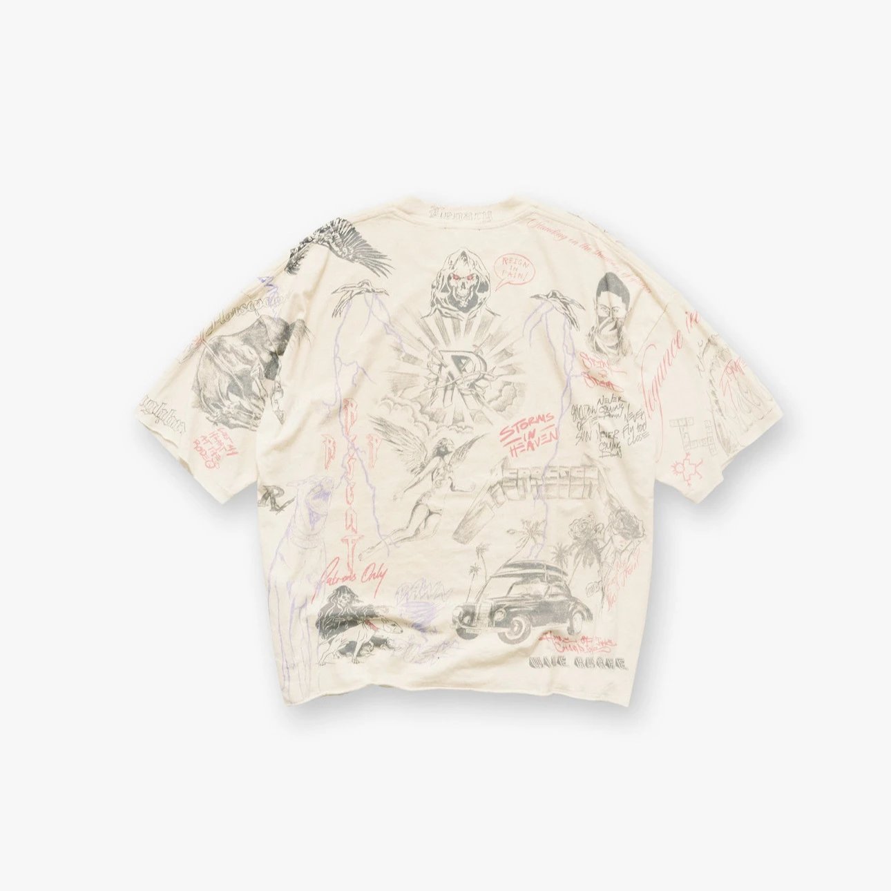 R Brand Graphic Print Cream Black Oversized T-Shirt