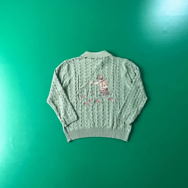 Design Ribbed Knit Sweater with Floral Embroidery Gray Sweater - 3