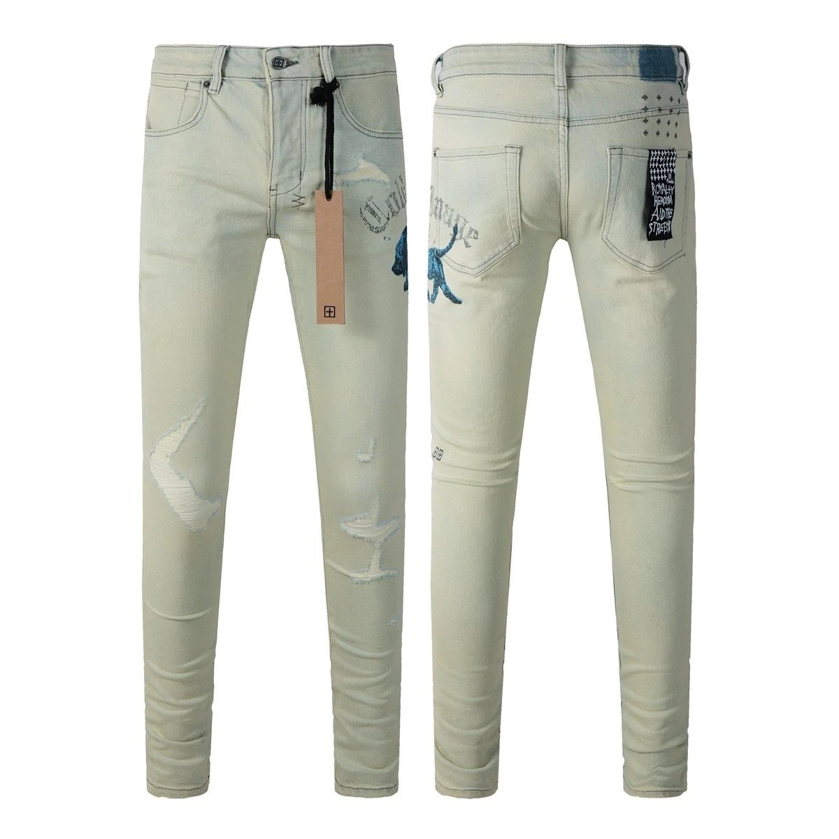 Distressed Light Blue Slim Fit Denim Jeans