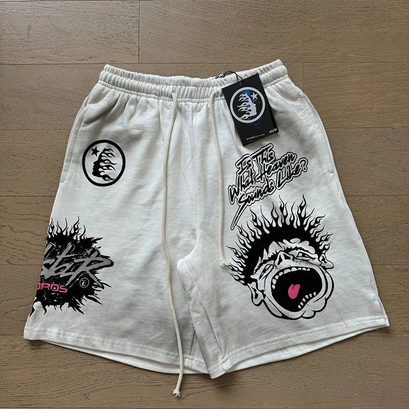 Flame Print Black Neon Green Streetwear Shorts