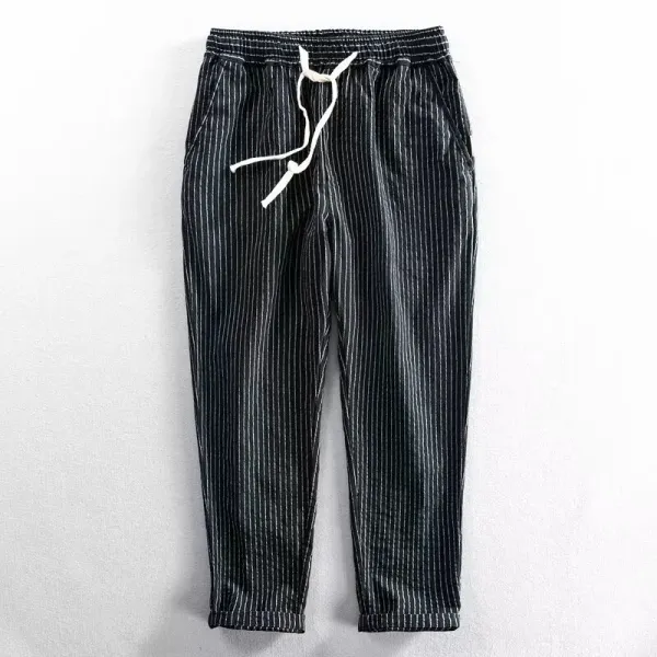Unbranded Striped Drawstring Jogger Pants Navy - 4