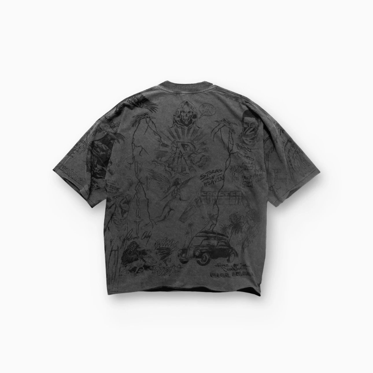 R Brand Graphic Print Cream Black Oversized T-Shirt