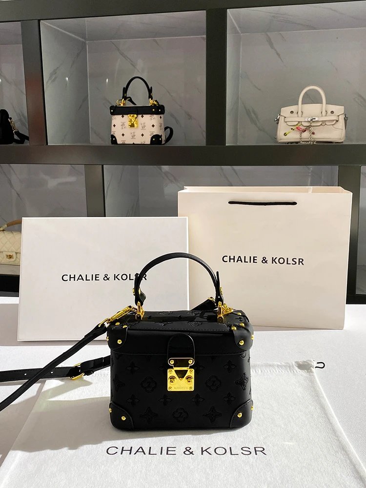 Chalie &amp; Kolsr Mini Trunk Black Patent Leather Handbag