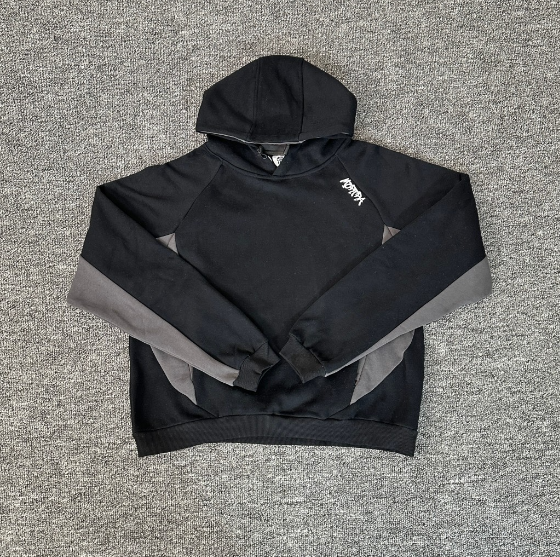 Sporty Hooded Sweatshirt Gray Black Contrast Panel Streetwear