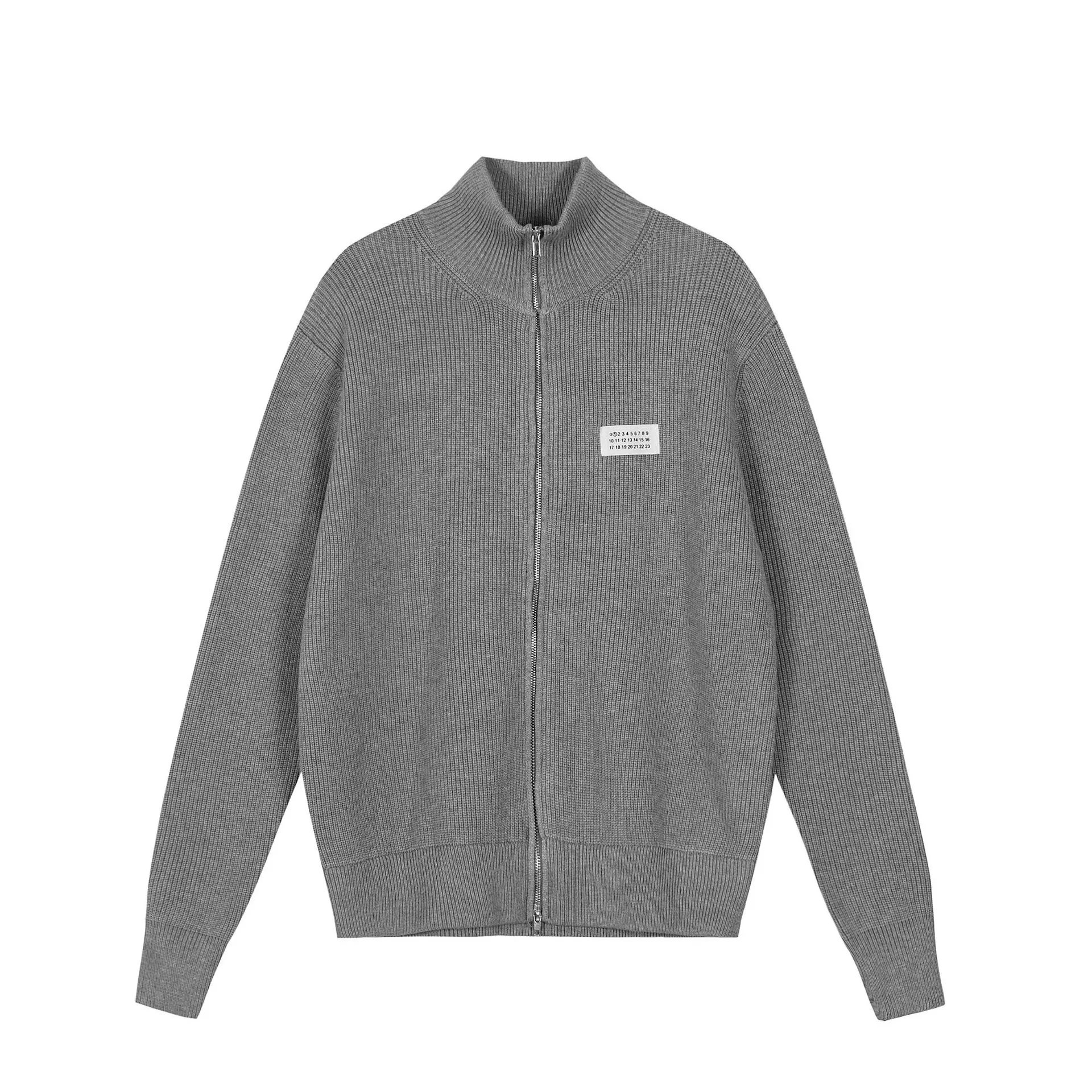 Ribbed Knit Zip-Up Black Minimalist Cardigan