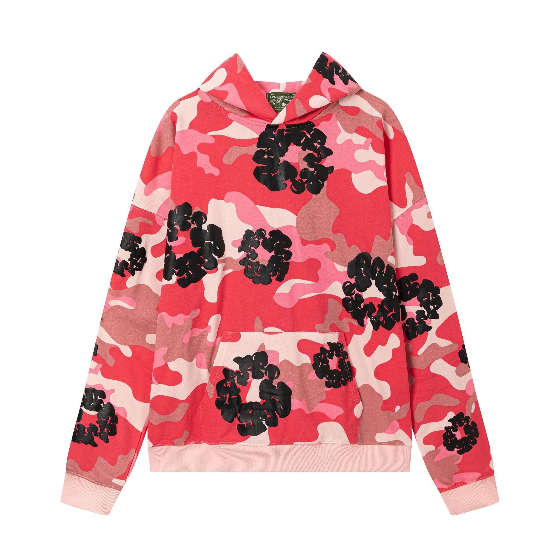 Blue Hooded Sweatshirt With White Abstract Floral Print Oversized Style