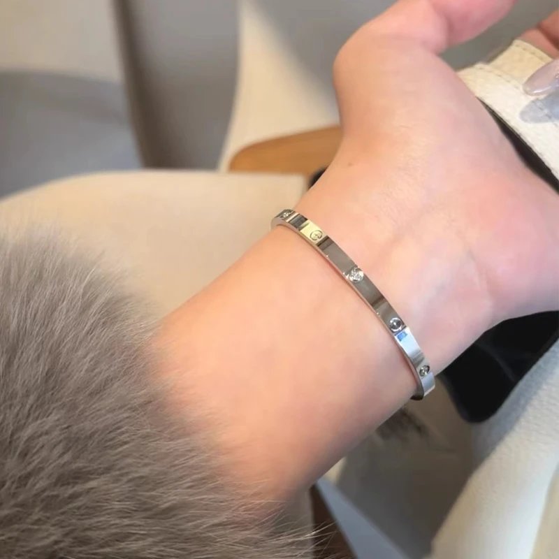 Colorfast diamond-encrusted couple's eternal bracelet