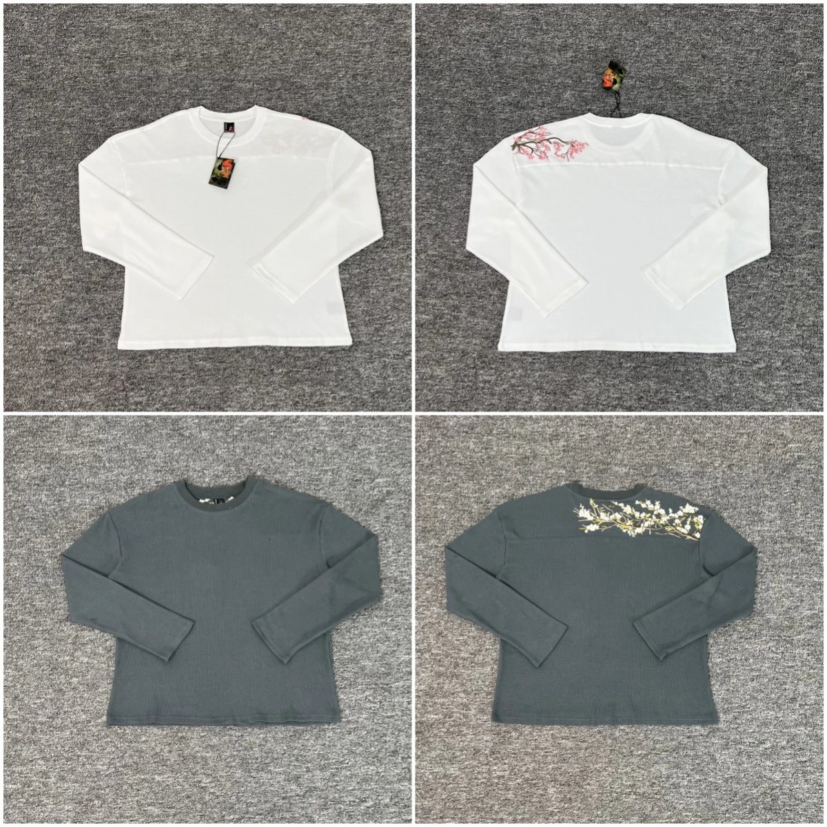 White Long Sleeve Top White Cherry Blossom Embroidered Casual Shirt