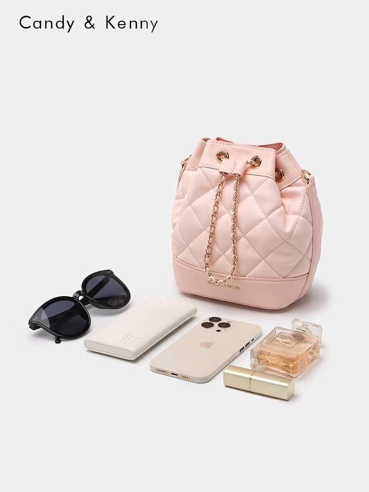 Candy &amp; Kenny Quilted Pink Chain Strap Bucket Bag