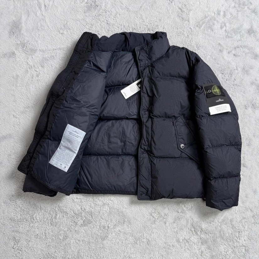 Stone Island Puffer Jacket Light Gray and Navy Blue Quilted Winter Coat