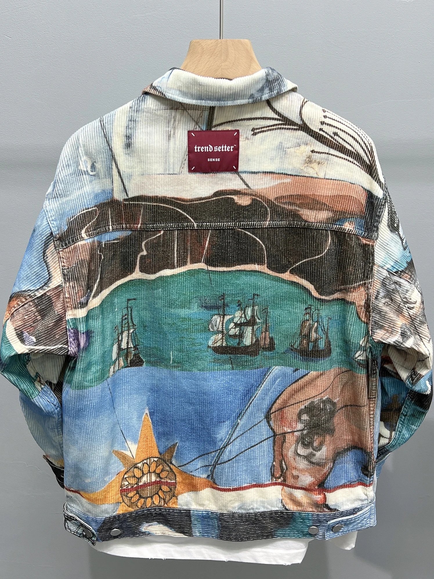 Corduroy Printed Jacket Multicolor Artistic Oversized Denim Style