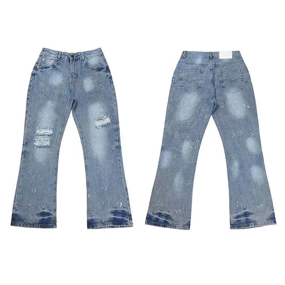 Black Paint-Splatter Distressed Cargo Jeans