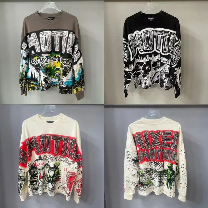 Mixed Motion Graphic Print Long Sleeve T-Shirt