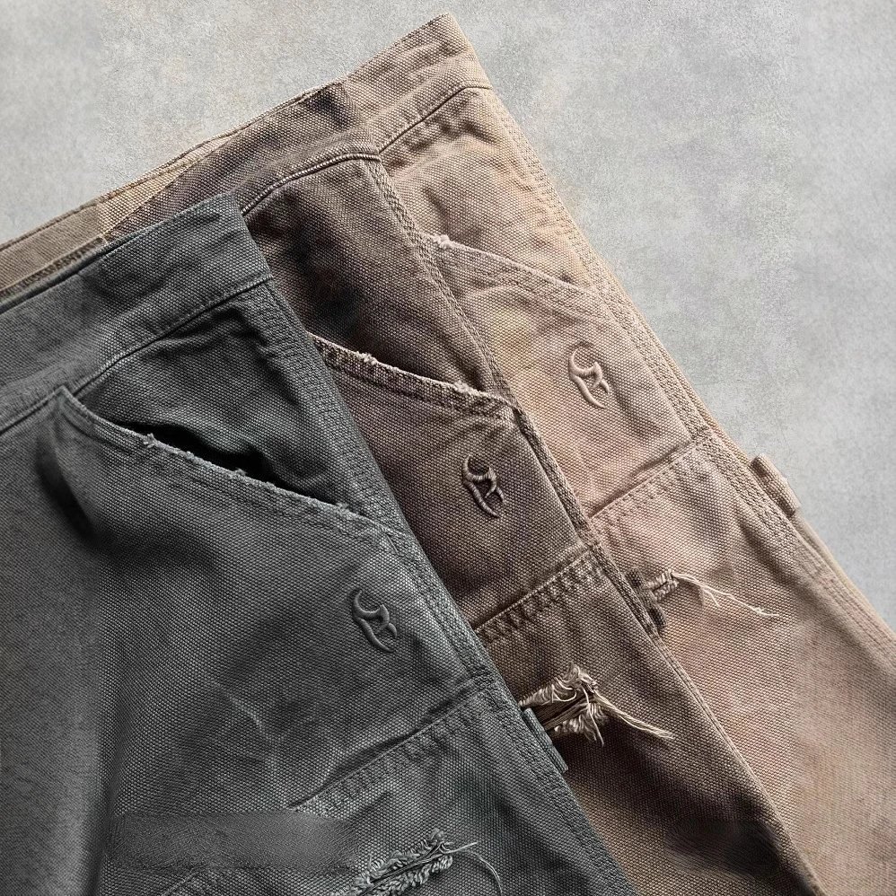 Canvas Workwear Shorts Beige Brown Grey Distressed Utility Shorts