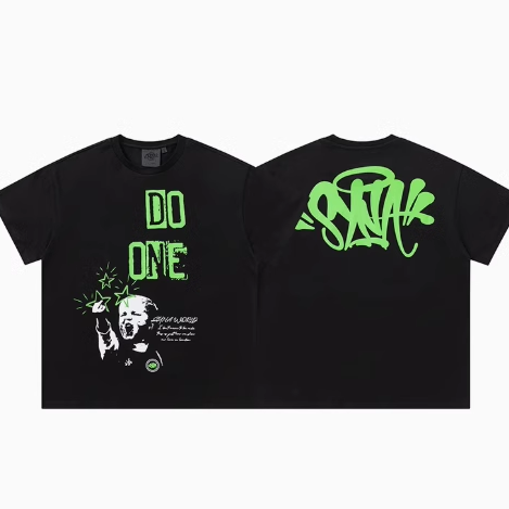 SYNK Graphic Print Black White Green Casual T-Shirt