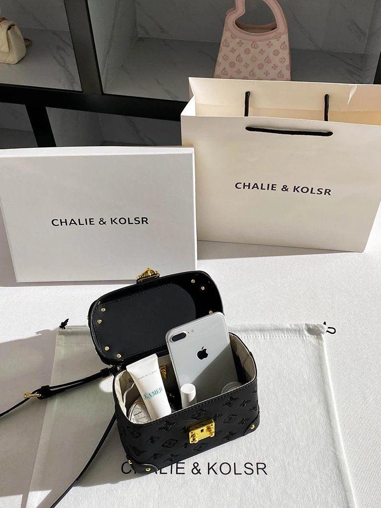 Chalie &amp; Kolsr Mini Trunk Black Patent Leather Handbag