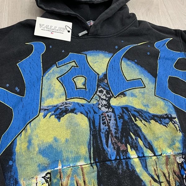 Black Graphic Hooded Sweatshirt Dark Wash Streetwear