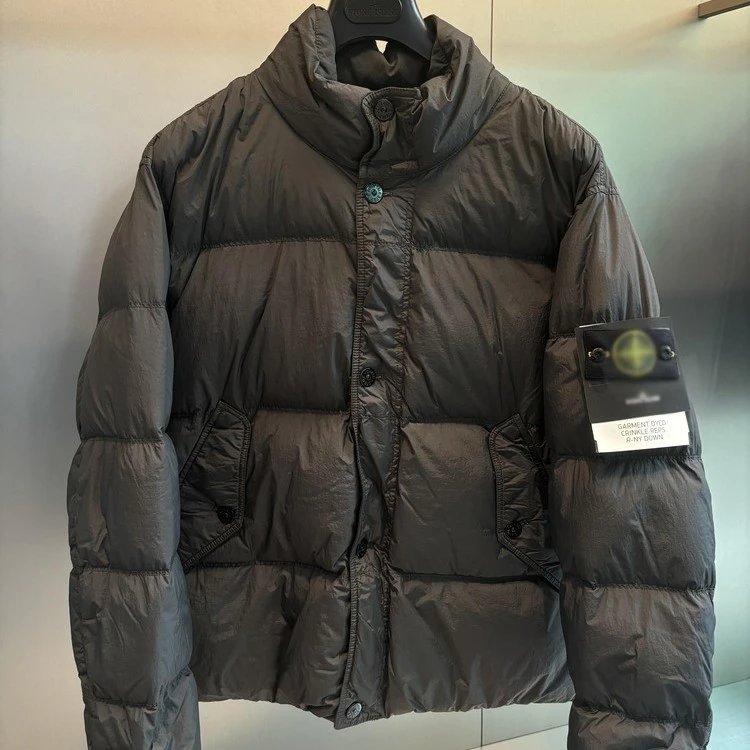 Stone Island Puffer Jacket Light Gray and Navy Blue Quilted Winter Coat