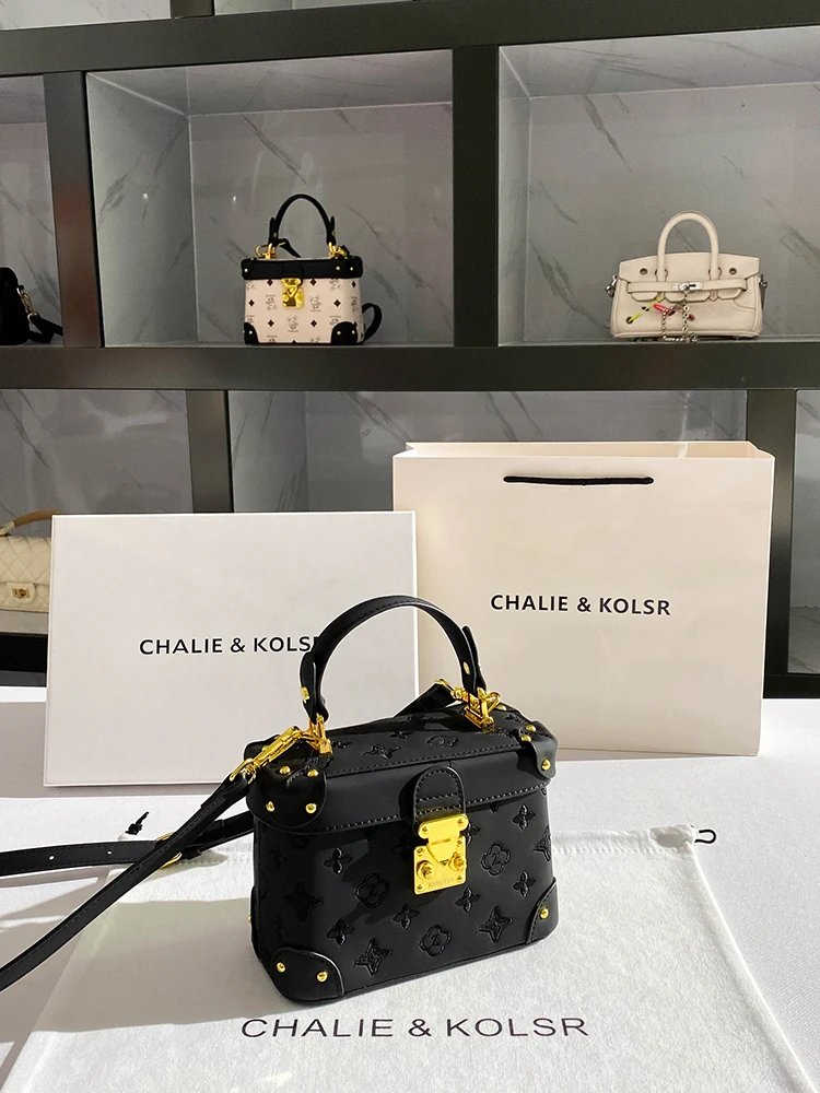 Chalie &amp; Kolsr Mini Trunk Black Patent Leather Handbag