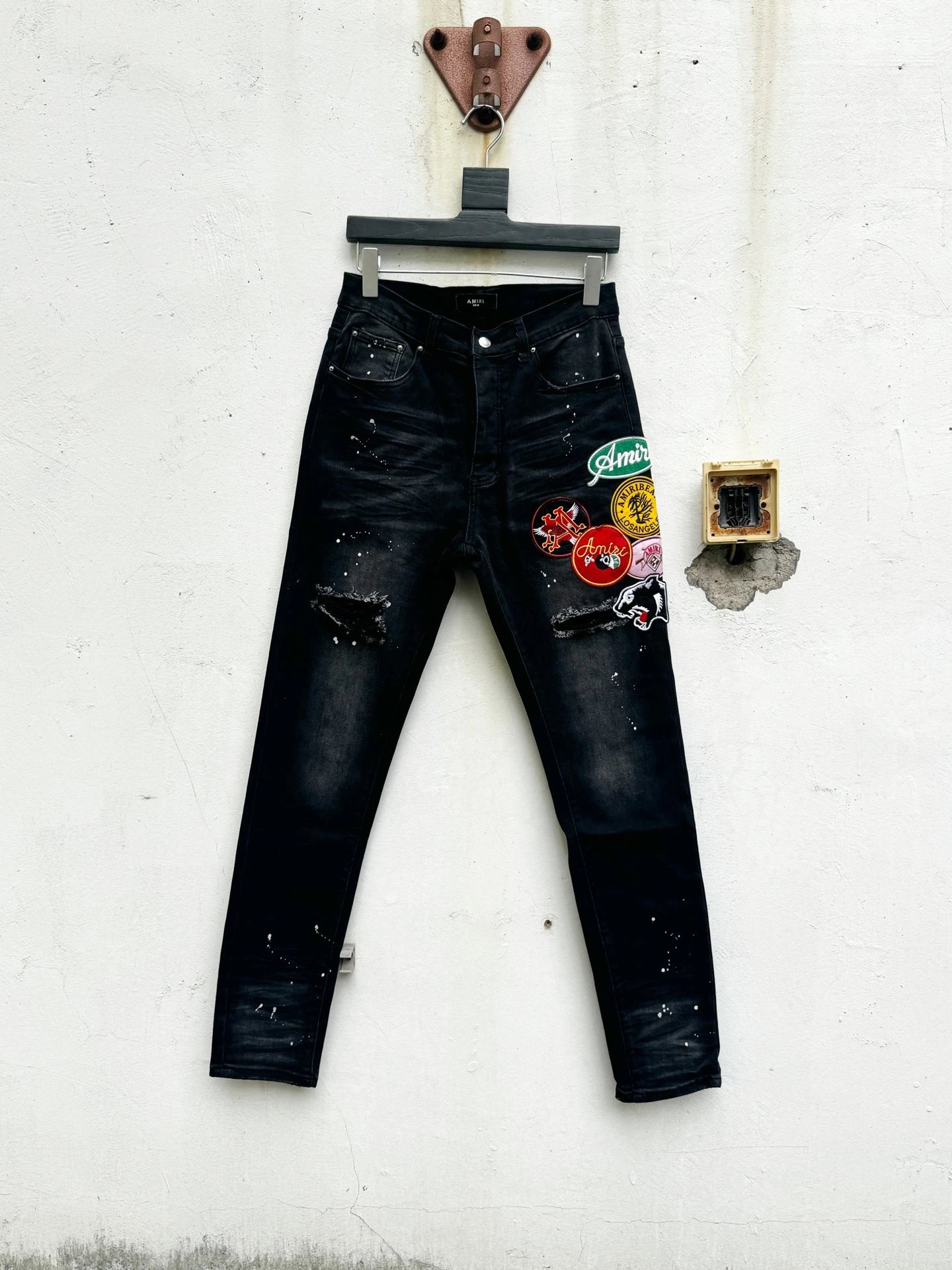 Amiri Patchwork Distressed Grey Slim Fit Jeans