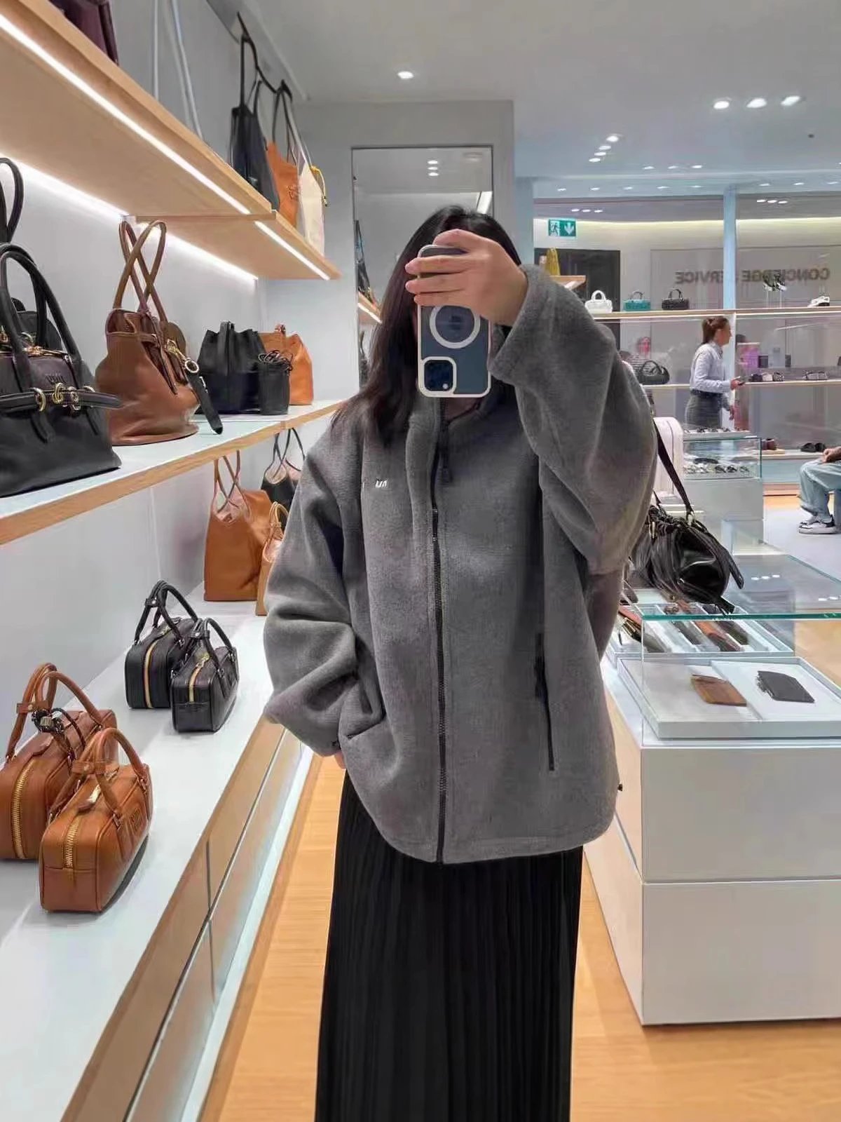 Miu Miu Gray Fleece Zip-Up Jacket