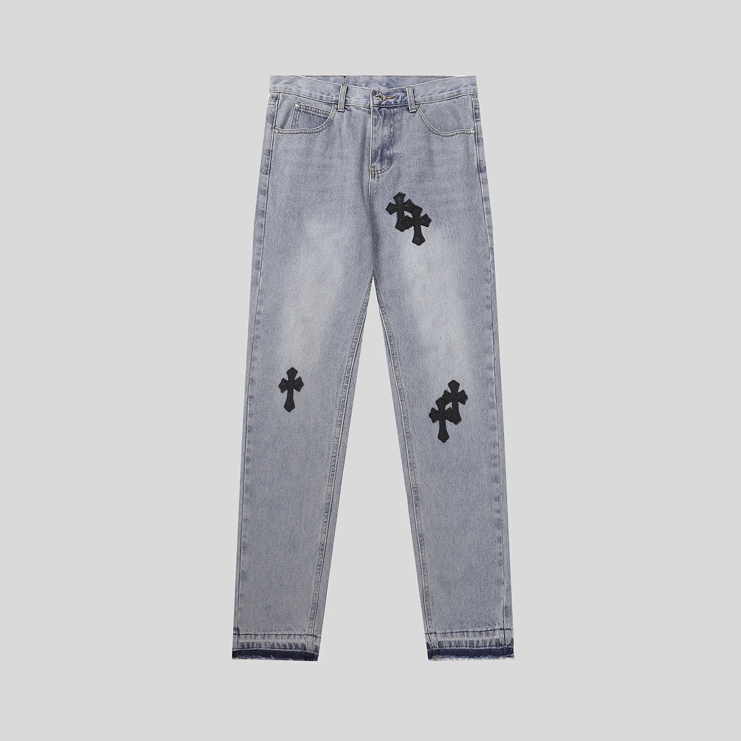 Cross Embroidered Denim Jeans Assorted Colors Streetwear