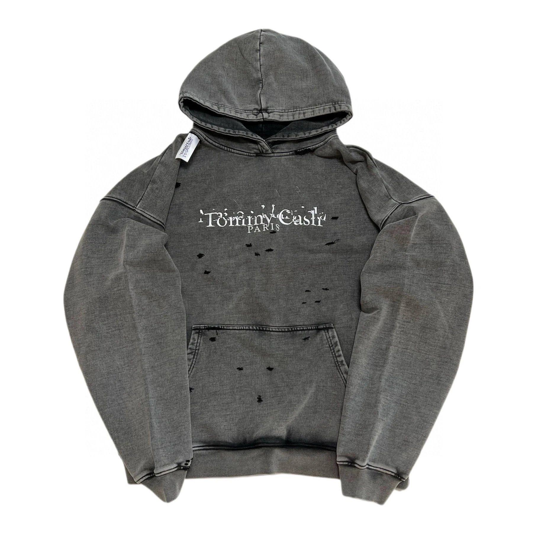 Tommy Cash Gray Distressed Embroidered Hooded Sweatshirt