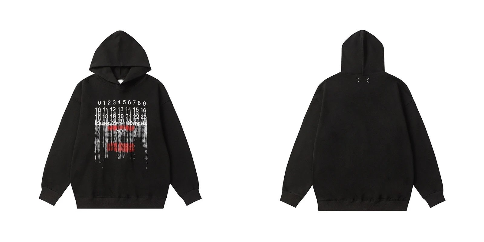 Maison Margiela Replica Black Numeric Print Hooded Sweatshirt