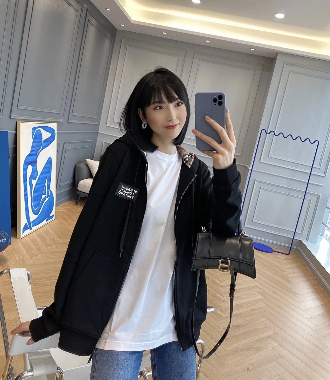 Burberry Logo Black Zip-Up Hoodie Sweatshirt